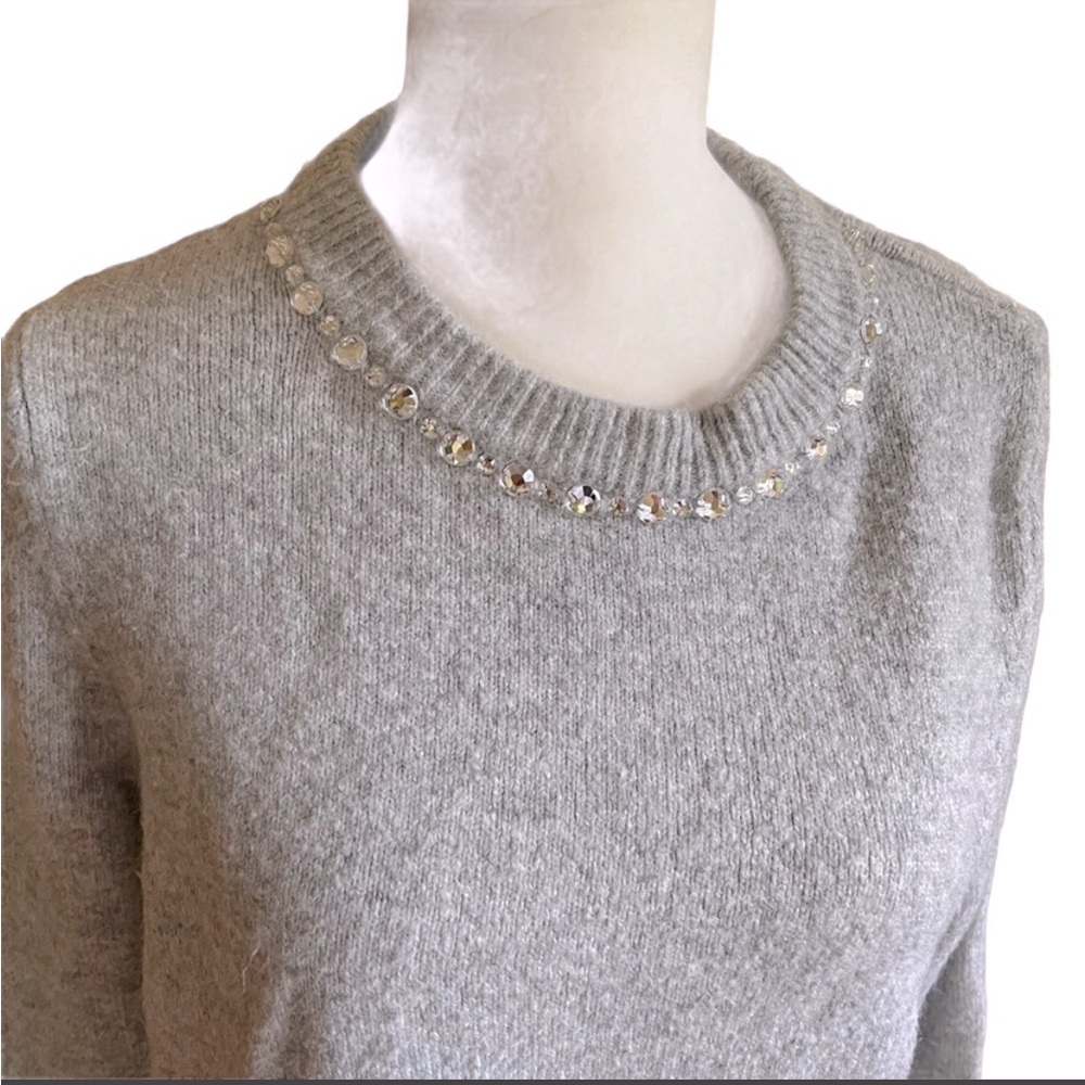 H&M Gray Rhinestone Crew Neck Sweater